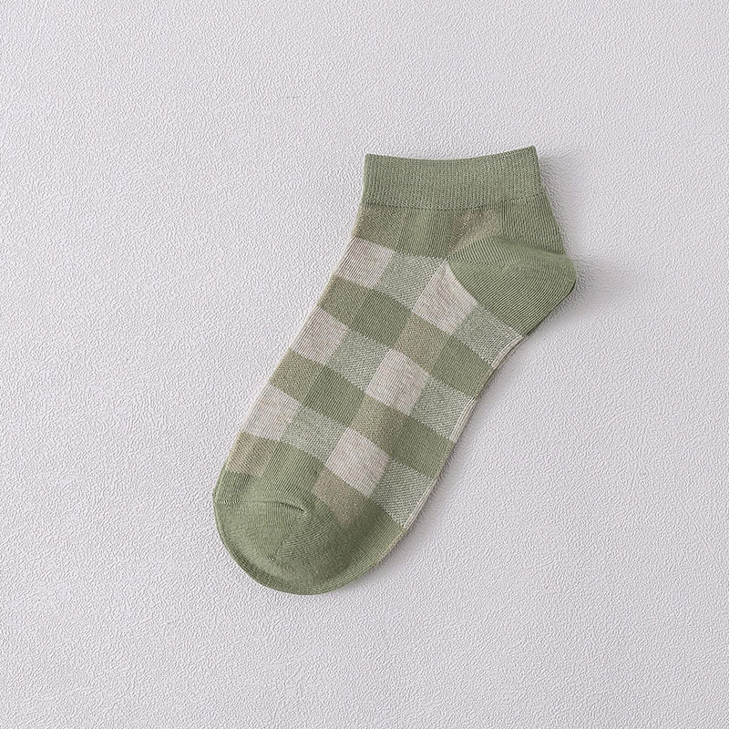 2020 Spring And Summer Cotton Socks Boat 200-pin Female Japanese Mori Department Ins Large Plaid Socks Breathable Socks Female Tide